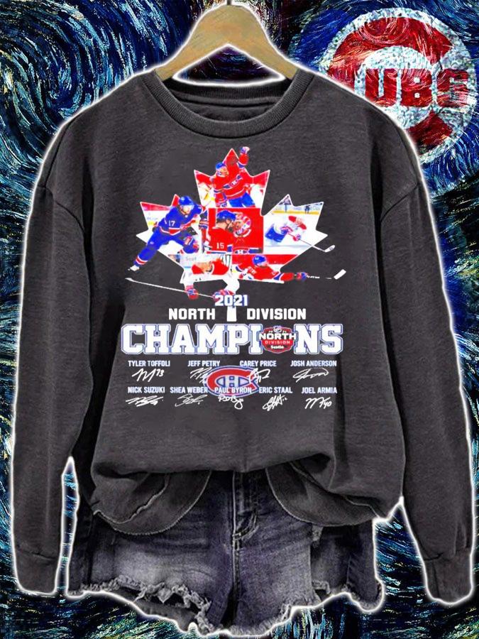2021 North Division Champions Montreal Canadiens signatures shirt sweatshirt