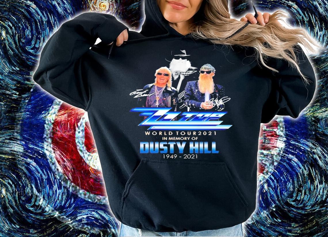 ZZ Top world tour 2021 in memory of Dusty Hill signatures t-shirt
