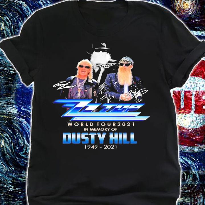 ZZ Top world tour 2021 in memory of Dusty Hill signatures t-shirt