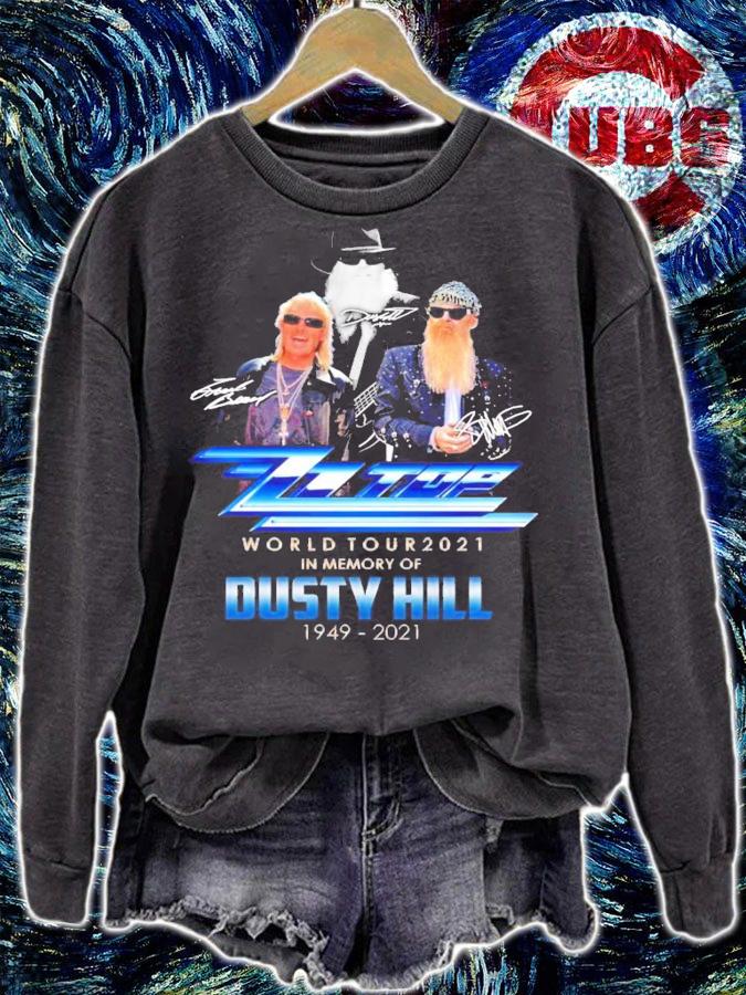 ZZ Top world tour 2021 in memory of Dusty Hill signatures t-shirt