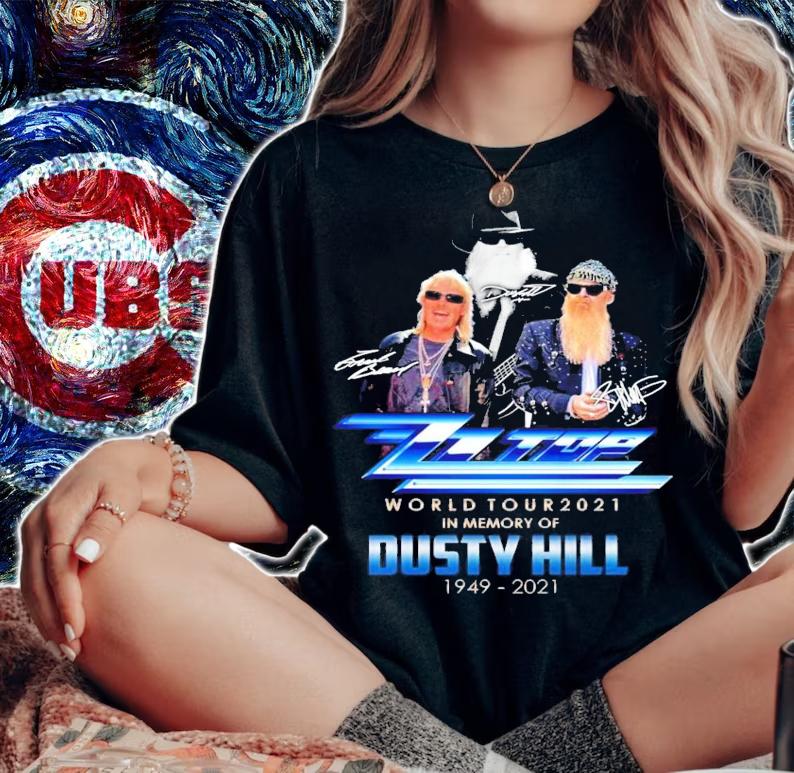 ZZ Top world tour 2021 in memory of Dusty Hill signatures t-shirt