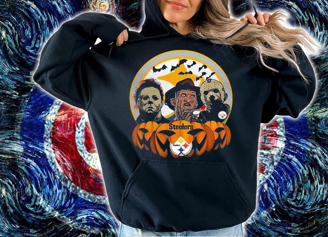 Awesome halloween horror characters Pittsburgh Steelers pumpkin shirt