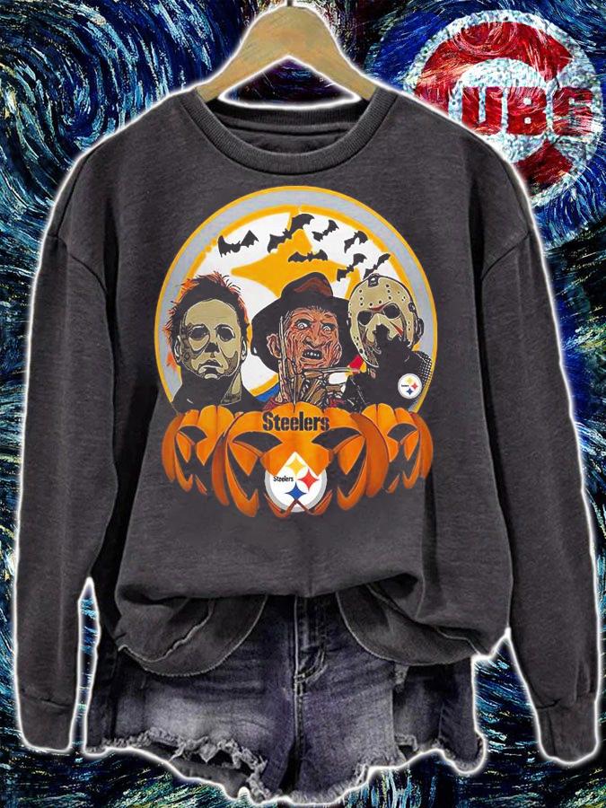 Awesome halloween horror characters Pittsburgh Steelers pumpkin shirt
