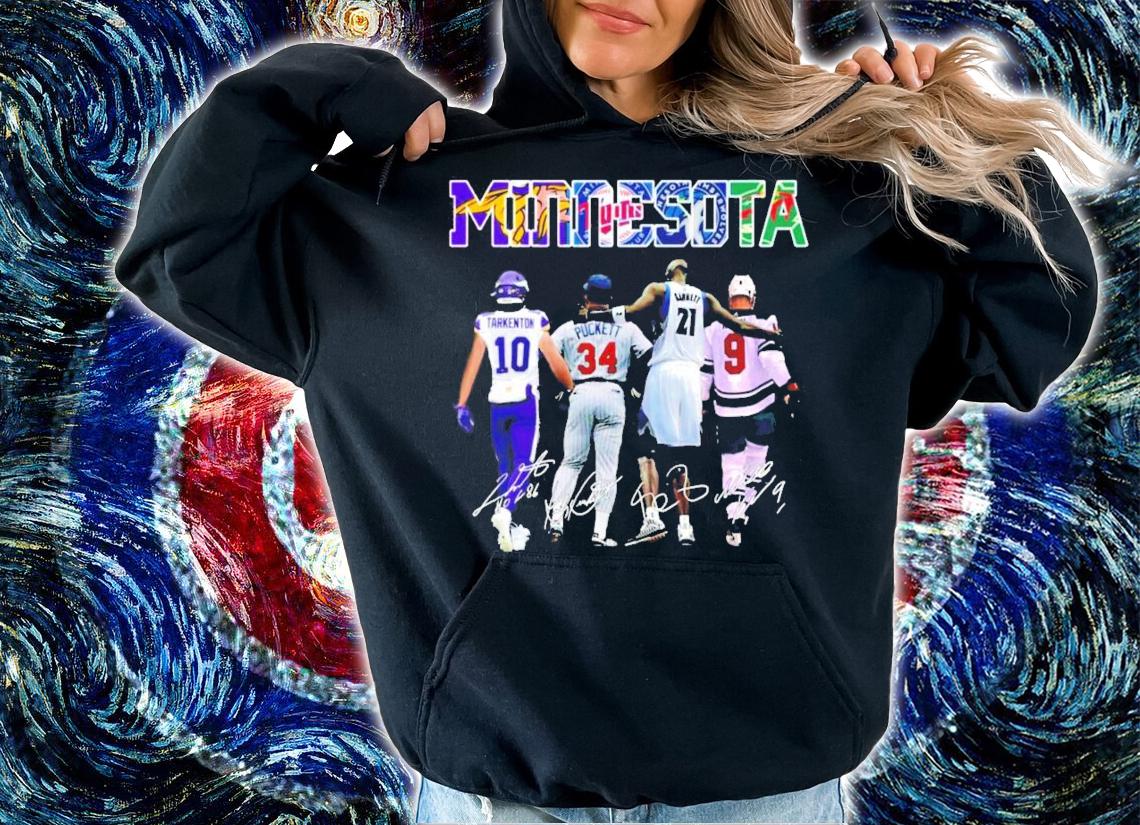 Minnesota Fran Tarkenton Kirby Puckett Kevin Garnett Mikko Koivu signatures t-shirt hoodie
