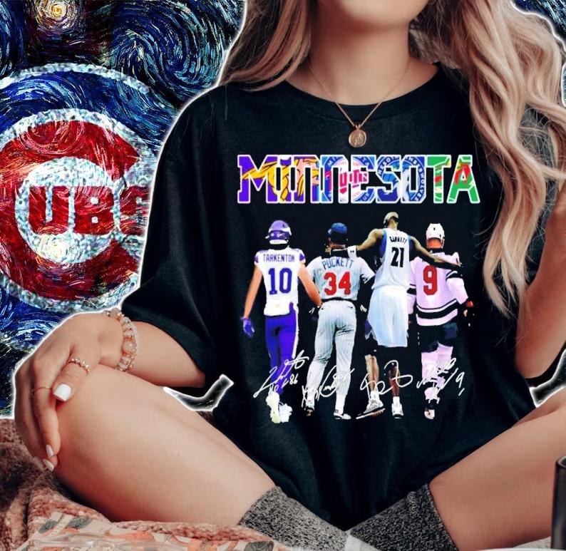 Minnesota Fran Tarkenton Kirby Puckett Kevin Garnett Mikko Koivu signatures t-shirt woman shirt