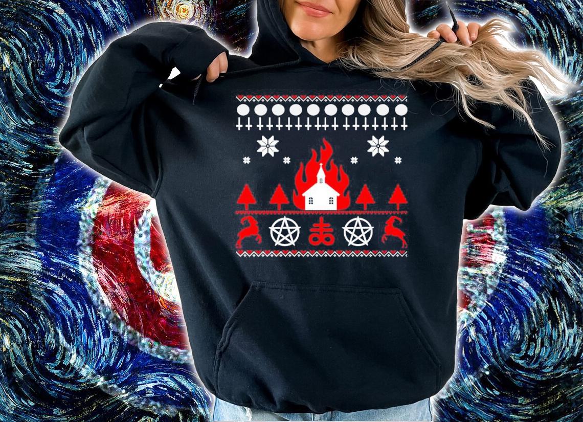Burning church ugly Christmas sweater t-shirt