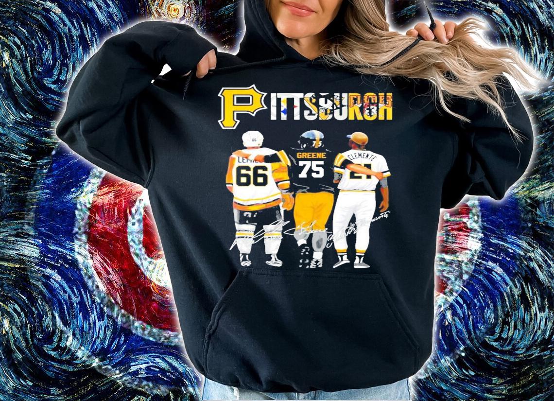 Pittsburgh Mario Lemieux Joe Greene Roberto Clemente signatures shirt