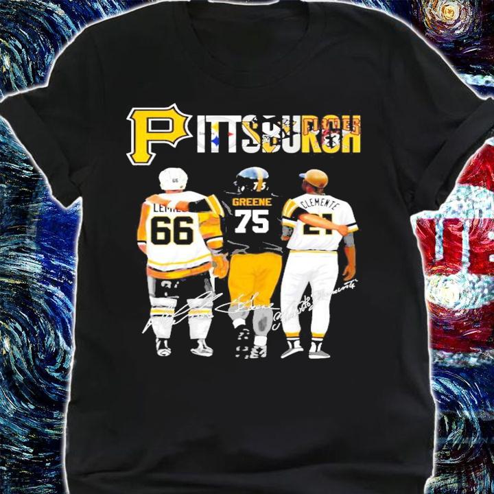 Pittsburgh Mario Lemieux Joe Greene Roberto Clemente signatures shirt