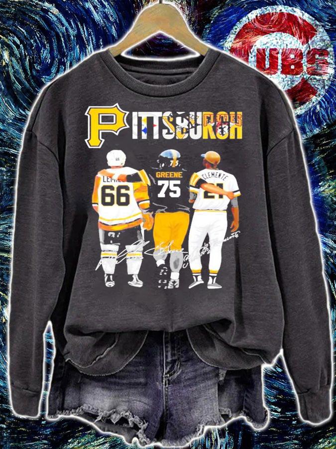 Pittsburgh Mario Lemieux Joe Greene Roberto Clemente signatures shirt