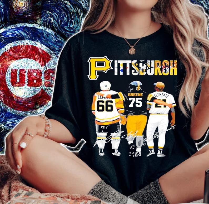 Pittsburgh Mario Lemieux Joe Greene Roberto Clemente signatures shirt