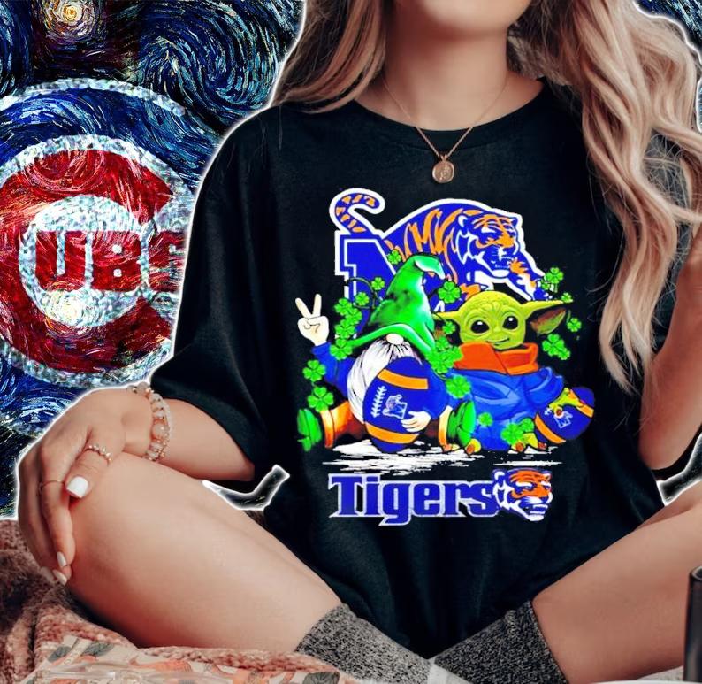 St.Patrick's day Gnome and Baby Yoda Memphis Tigers shirt woman shirt