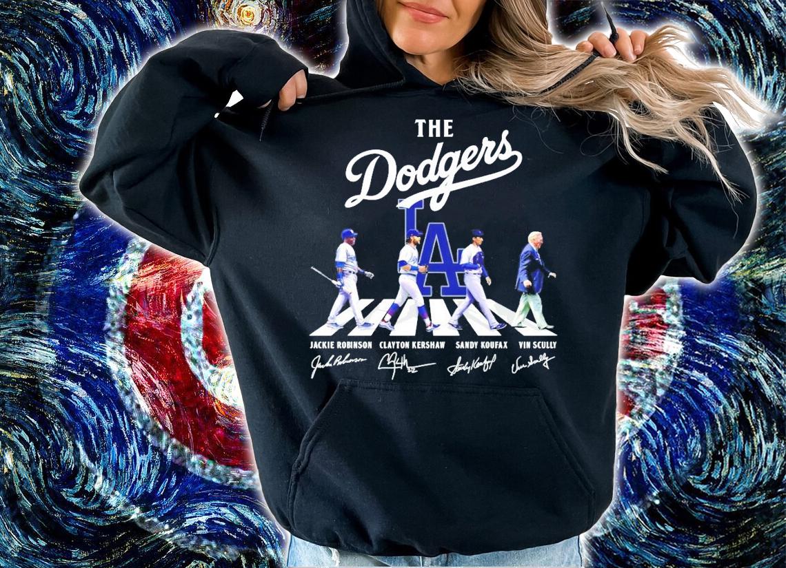 The Dodgers Jackie Robinson Clayton Kershaw Sandy Koufax Vin Scully signature Abbey Road shirt hoodie