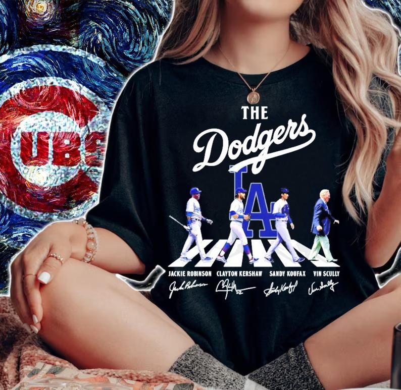 The Dodgers Jackie Robinson Clayton Kershaw Sandy Koufax Vin Scully signature Abbey Road shirt woman shirt