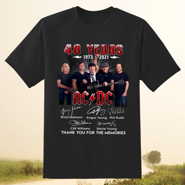 Acdc Band Member 48 Years 1973-2021 Signatures Thank You For The Memories Shirt