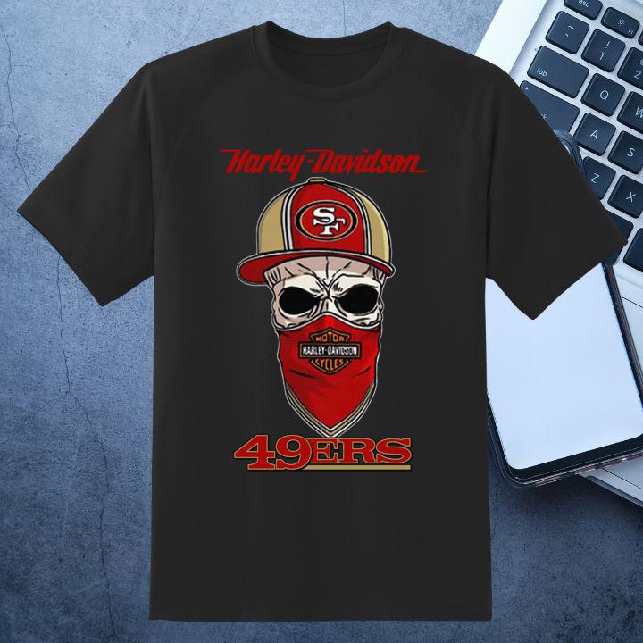 Limited Edition Skull Harley Davidson Mask San Francisco 49ers T-Shirt
