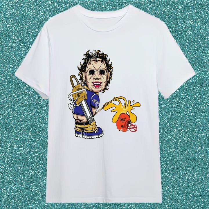 Baltimore Ravens Leatherface Pissing On Cleveland Browns T-Shirt - Limited Edition