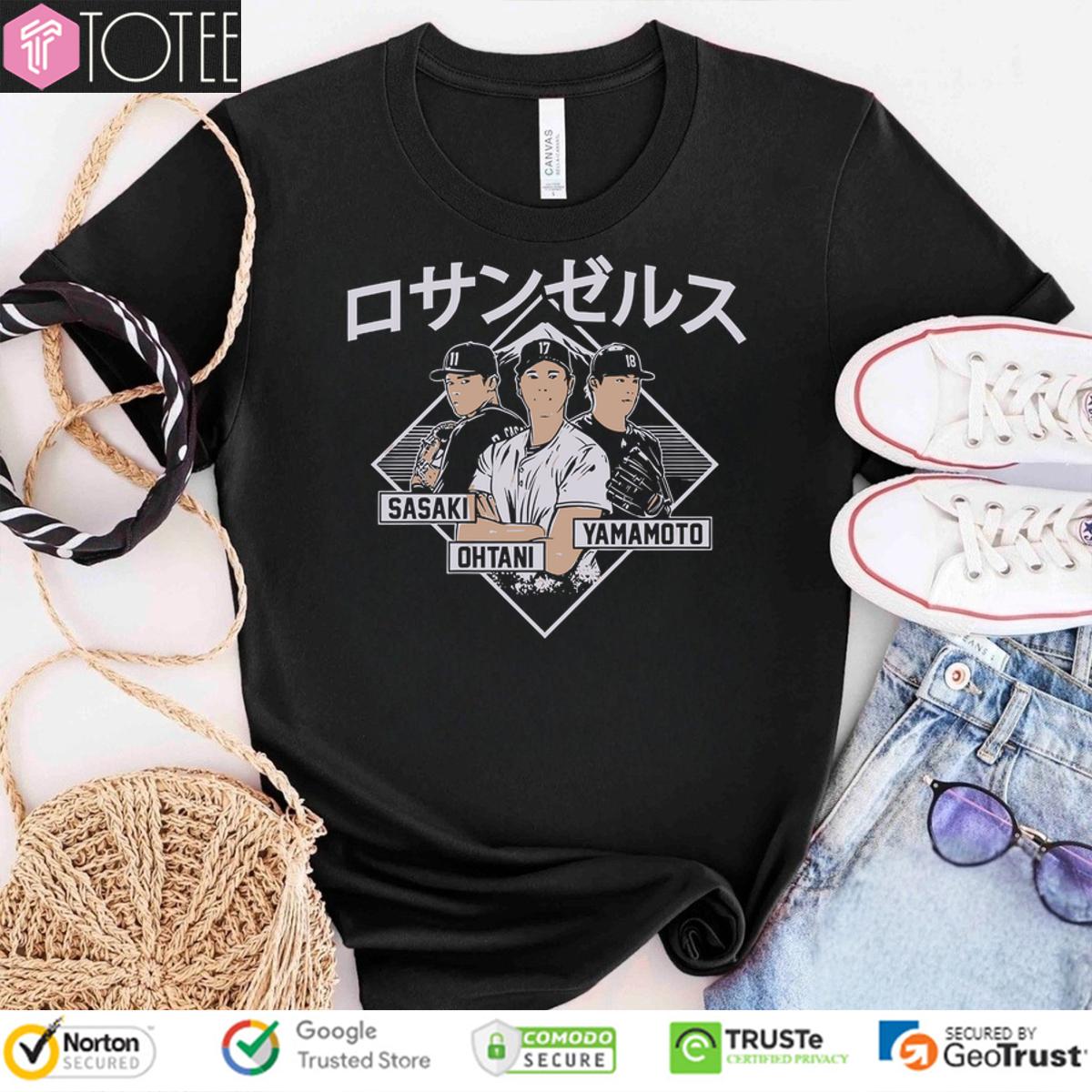 Shohei Ohtani Yoshinobu Yamamoto And Roki Sasaki Los Angeles Dodgers Kanji Shirt