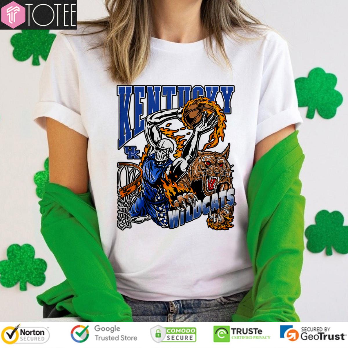 Skeleton Playing Basketball Kentucky Wildcat Mascot Graphic Shirt