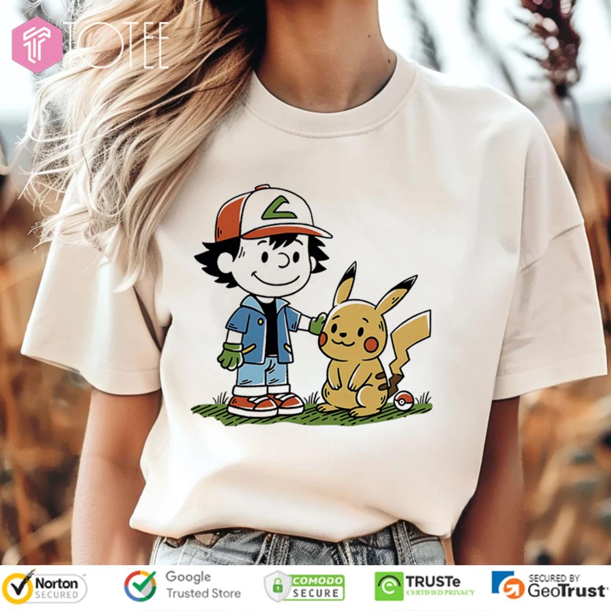 Friends Satoshi And Pikachu Cartoon T-shirt